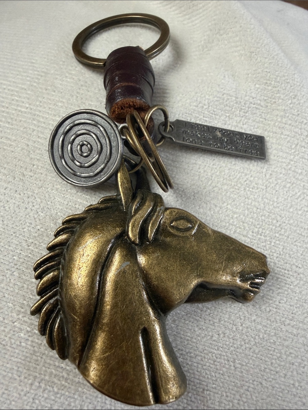 Bronze Horse Head Keychain with Leather Loop
